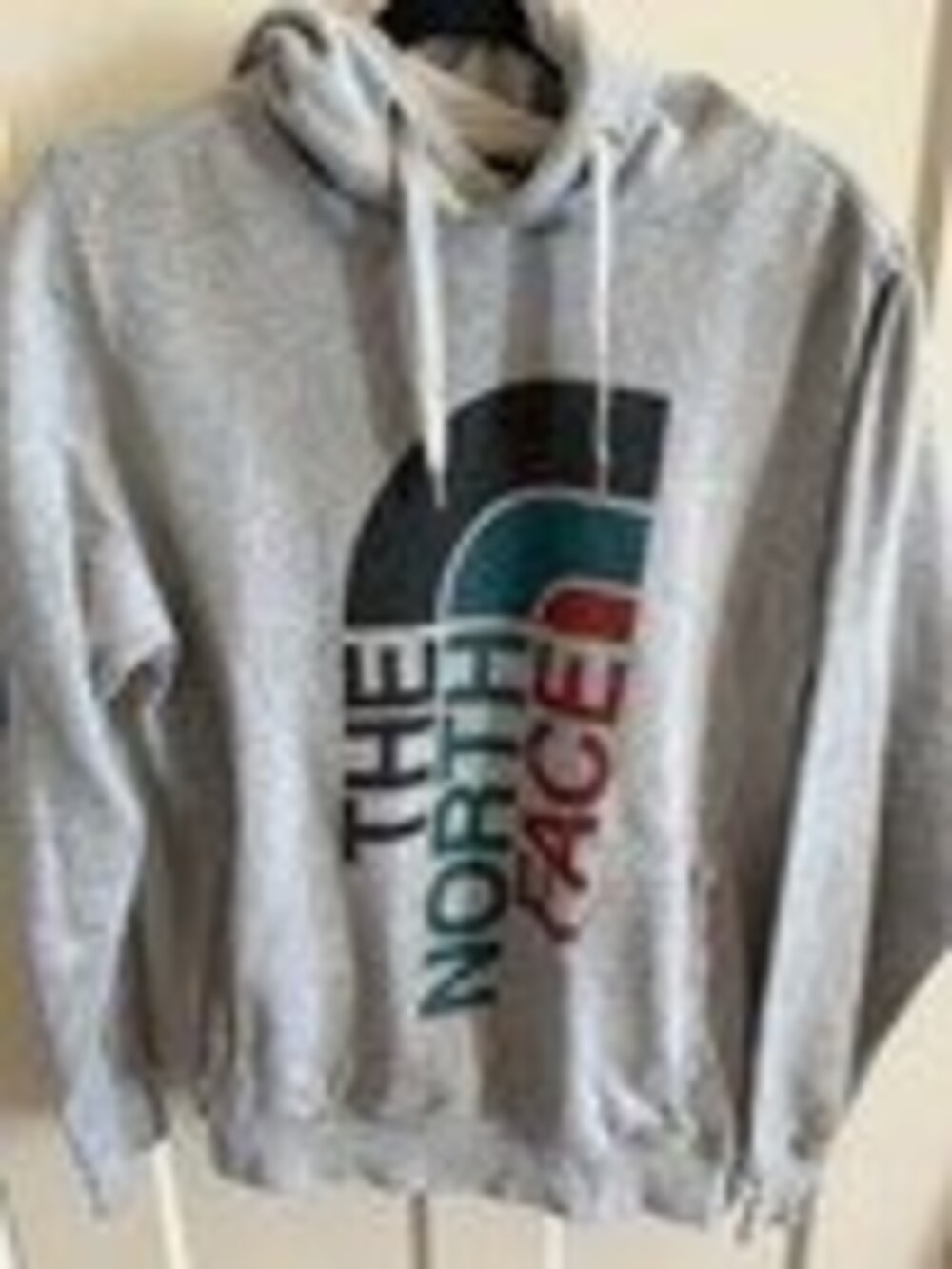 The North Face Men's S Gray Cotton Blend Fleece Pullover Hoodie Graphic Logo EUC